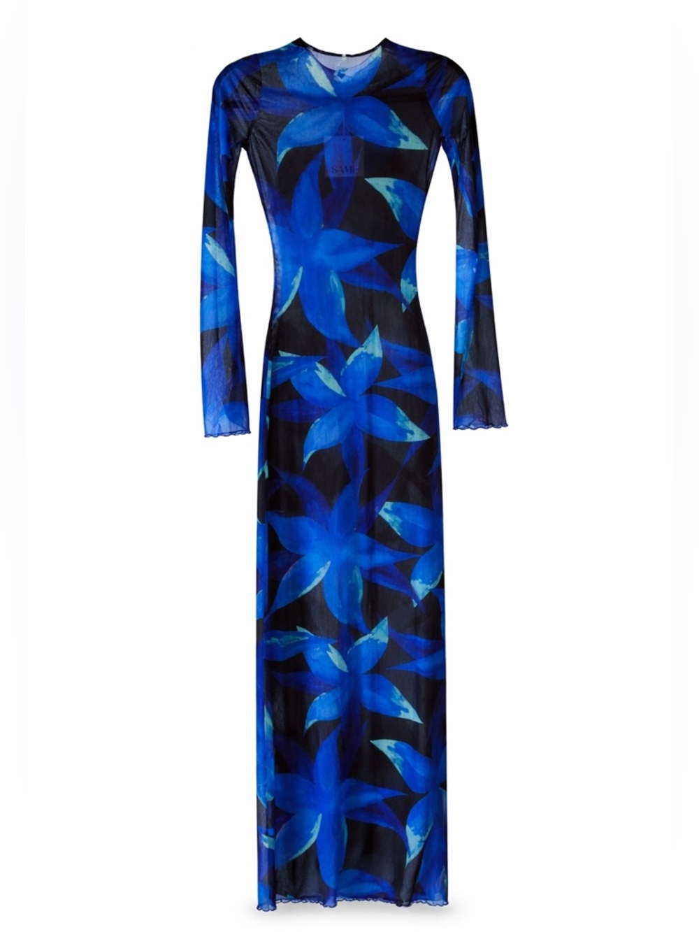 SAME Los Angeles Mesh Tropical Blue Maxi Dress NWT